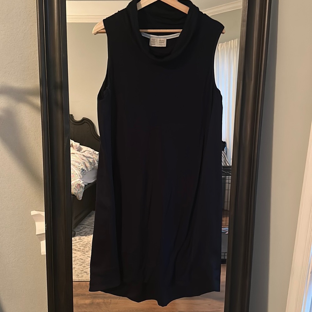 Cowl neck tank dress navy blue mixed fabric